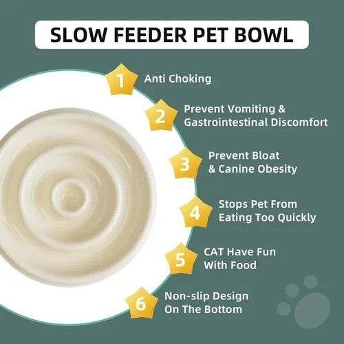 Miniatura 4 de Havniva Juego de comedero lento de cerámica para gatos, plato elevado de comida lenta para gatos de 6.1 pulgadas y cuenco de agua de 5.1 pulgadas