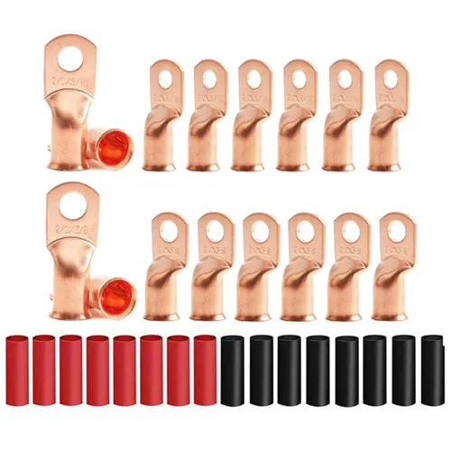 Miniatura 10 de 8 piezas de terminales de cable de cobre estañado de servicio pesado 1/0 AWG con espárrago de 3/8" y 8 piezas de terminales 1/0 AWG con espárrago