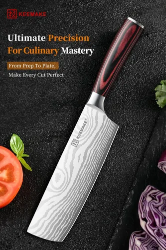 Miniatura 3 de Cuchillo Nakiri KEEMAKE para carne: Cuchillo de chef de cocina de 7 pulgadas, extremadamente afilado para cortar verduras, cuchillos de cocina
