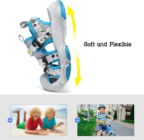 Miniatura 5 de JMFCHI Sandalias deportivas de verano para niños y niñas, sandalias de punta cerrada para exteriores, zapatos atléticos para agua, sandalias