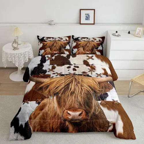Miniatura 22 de Feelyou Juego de edredón de oso azul, juego de ropa de cama de osos de animales, juego de edredón acolchado con estampado de arboleda de galaxia