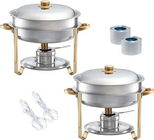Miniatura 3 de TigerChef - Plato de acero inoxidable con acento dorado de 4 cuartos de galón, 4 cuartos de galón, calentador de alimentos para fiestas, buffet, set
