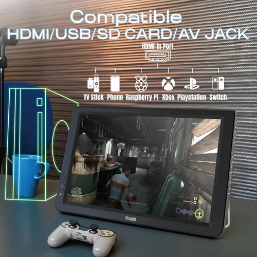 Miniatura 4 de Televisión portátil de 12 pulgadas, TV con batería con tarjeta ATSC/HDMI/USB/SD y entrada AV, mini televisión con control y soporte de TV