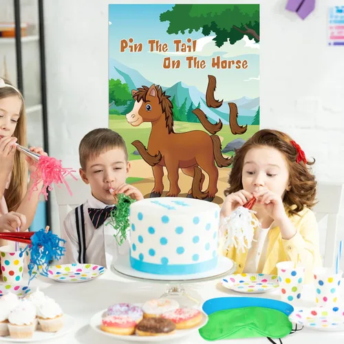 Miniatura 8 de Hxezoc Pin The Tail On The Horse Game para niños, póster de caballo grande, juegos de fiesta para fiesta de cumpleaños, decoraciones de fiesta