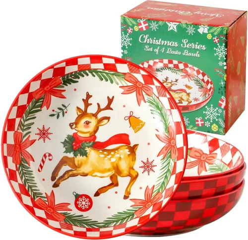 Miniatura 9 de HASENSE Tazones de cerámica para pasta, 42 onzas, juego de 4, cuencos grandes para servir, platos de cerámica en relieve anchos y poco profundos