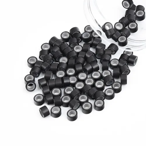 Miniatura 20 de Vlasy 100 Piezas Cuentas de Nano Anillo con Forro de Silicona para Extensiones de Cabello Humano con Nano Anillo 5 Colores Opcionales (Negro)