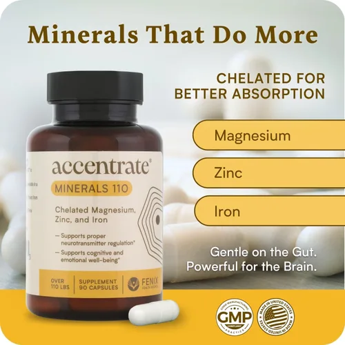 Miniatura 6 de Accentrate Minerals 110 - Nutrición preparada para el cerebro para adolescentes y adultos - Magnesio quelado, zinc, hierro - Suplemento mineral