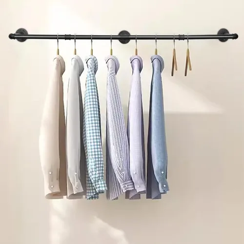 Miniatura 6 de Barra Industrial de Tubo de Hierro para Colgar Ropa DIY Perchero de Pared para Ropa Resistente para Dormitorio, Cuarto de Lavandería, Almacenamiento