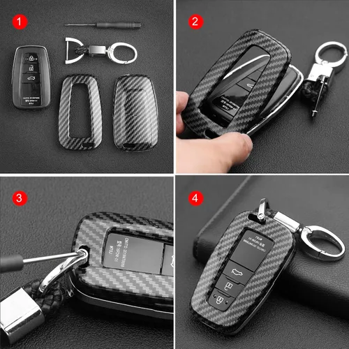 Miniatura 7 de Funda para llavero Toyota, funda de llavero con patrón de fibra de carbono ABS para Toyota Corolla Camry RAV4 Highlander 4Runner Prius CH-R Prado