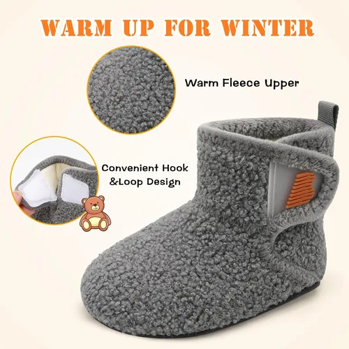 Miniatura 2 de BARERUN Pantuflas para niños y niñas, zapatos de casa para bebés, botines de invierno de felpa acogedora para niños, pantuflas cálidas y ligeras