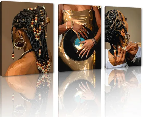 Miniatura 70 de MAMAGO Lienzo decorativo para pared, pintura de belleza dorada y negra, fotos de mujeres africanas, hermosos pósteres de mujer negra, impresiones