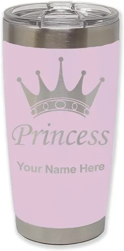 Miniatura 25 de LaserGram Vaso aislado al vacío de 20 onzas, corona de princesa, grabado personalizado incluido (negro)