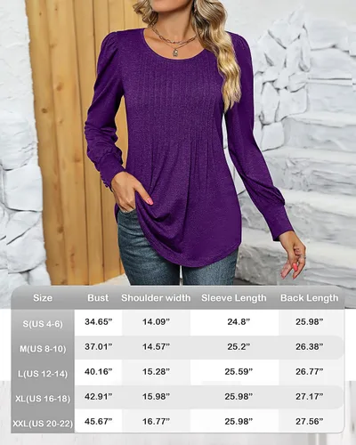 Miniatura 5 de Ficerd Blusa plisada de manga corta abombada para mujer, cuello redondo, elegante, casual, holgada, para primavera y verano