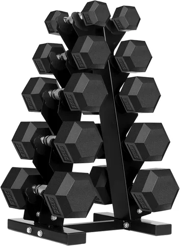 Miniatura 15 de Mancuernas hexagonales de hierro fundido con revestimiento de goma, mancuernas hexagonales negras, pesas libres para ejercicios