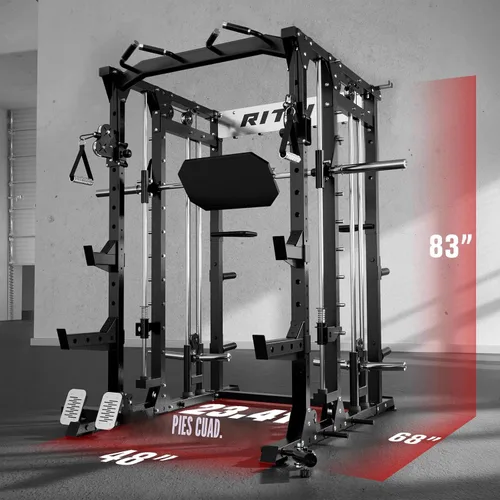 Miniatura 6 de RitFit Máquina Buffalo Smith, jaula eléctrica con sistema LAT-Pull Down y sistema de cruce de cables, estante de sentadillas todo en uno para Negro