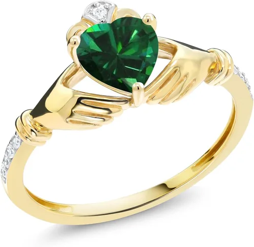 Miniatura 22 de Gem Stone King Anillo de compromiso claddagh celta irlandés de oro amarillo de 10 quilates con piedra preciosa en forma de corazón de 0.236 in