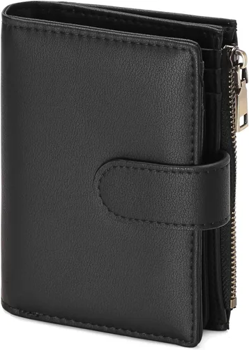 Miniatura 9 de GAEKEAO Cartera pequeña de cuero vegano con bloqueo RFID plegable para mujer, tarjetero compacto con bolsillo con cremallera y ventana