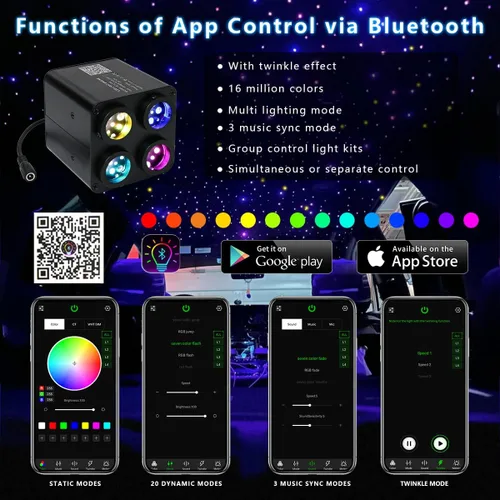 Miniatura 3 de AKEPO Home Car 36W 4 Colores Luz de Fibra Óptica Parpadeante, Total 1000pcs*0.75mm/0.03in Kit de Techo de Estrellas Luz de Techo de Cielo