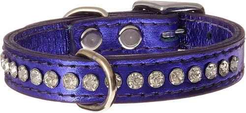 Miniatura 79 de Collar de perro de cuero y cristales de OmniPet Signature, cuero de grano de violeta africana de avestruz, se ajusta a un tamaño de cuello de 6"-8