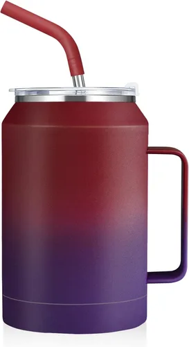 Miniatura 10 de zenbo - Vaso de acero inoxidable aislado al vacío con asa, tapa y popote, mantiene las bebidas frías hasta 36 horas, cuerpo a prueba de sudor, apto