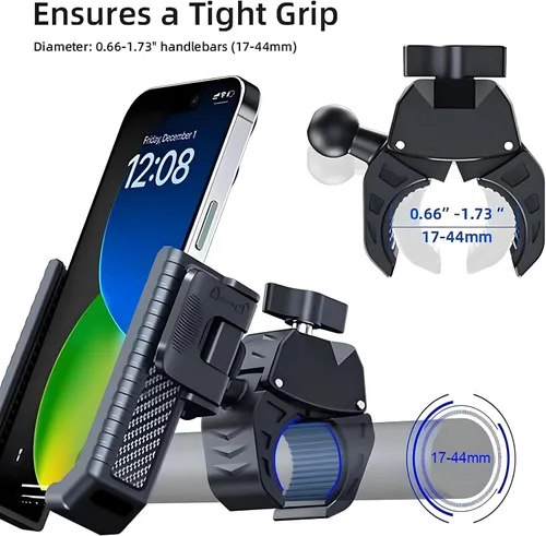 Miniatura 3 de Soporte para teléfono de bicicleta, abrazadera para manillar de motocicleta con liberación con una sola mano y bloqueo rápido, rotación de 360
