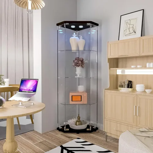 Miniatura 21 de Beauty4U - Vitrina de exhibición de una puerta con vidrio, gabinetes curio negros para sala de estar, dormitorio, oficina, exhibición de colección