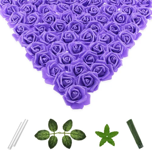 Miniatura 16 de 100 flores artificiales de 2 pulgadas, cabeza de rosa falsa de espuma a granel para decoración del hogar, decoración de boda, despedida de soltera
