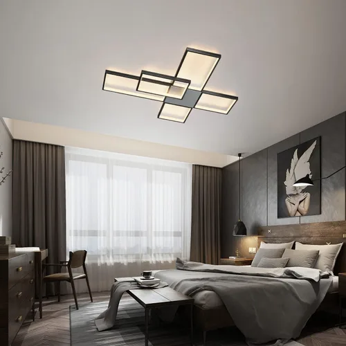 Miniatura 5 de Lámpara de techo LED, lámpara de techo moderna de montaje empotrado de 92 W, lámpara de techo acrílica cuadrada negra para cocina, dormitorio