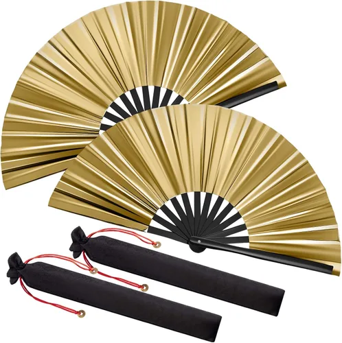 Miniatura 42 de Maitys Paquete de 2 ventiladores de mano plegables grandes de 13 pulgadas, ventiladores chinos de mano grandes para baile de línea, Tai Chi