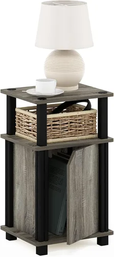 Miniatura 4 de Furinno Brahms - Mesita de sofá lateral de 3 niveles con puerta, 1 paquete, roble francés/negro
