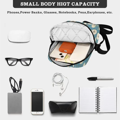 Miniatura 5 de White Dandelion Flower Retro Vintage Victorian men's messenger bag crossbody bag men Casual Everyday Purse Ladies Shoulder Handbags Adjustable Strap
