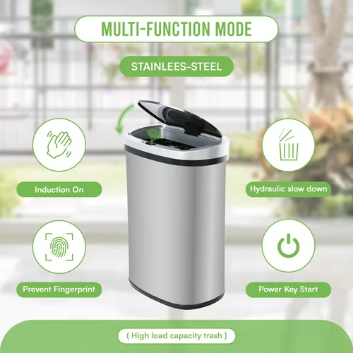 Miniatura 6 de 24/7 Shop at Home Freeway - Tapa de metal con sensor de movimiento para cocina, 13 galones, color plateado Plata