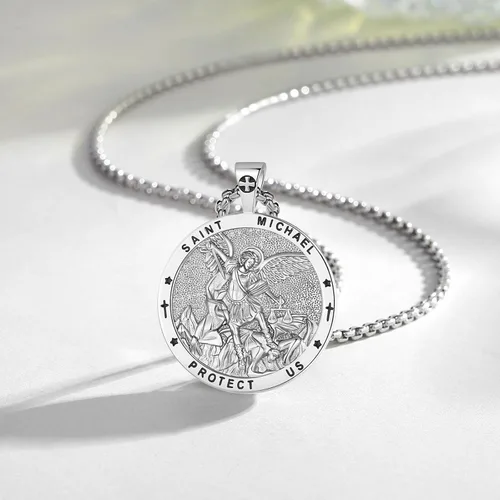 Miniatura 115 de EUDORA Collar de plata de ley 925, San Cristóbal y San Benito, San Miguel, Virgen María, San Judas Tadeo, Cruz de Buen Pastor y Arcángel, Medalla