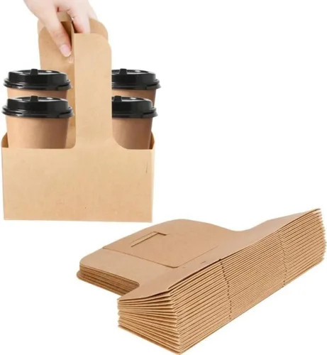 Kaderron Paquete de 40 portadores de bebidas Kraft con asas, 2 tazas o 4 tazas, soportes desechables de cartón para bebidas, ideales para todas tus