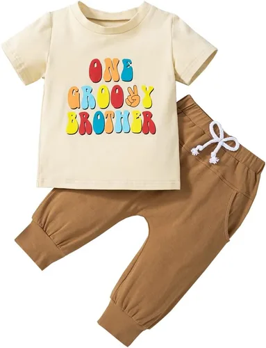 Pudcoco Conjunto de camiseta de manga corta con letras y pantalones largos sólidos para el verano