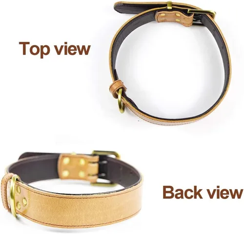 Miniatura 5 de Collar de cuero para perro, aleación de cuero genuino, anillos en D, collares para mascotas para perros medianos, grandes y pequeños, gatos