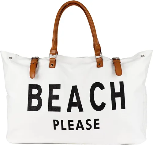 Miniatura 7 de Bolsa de playa con mango de cuero vegano, extra grande, para mujer, impermeable, a prueba de arena, color blanco