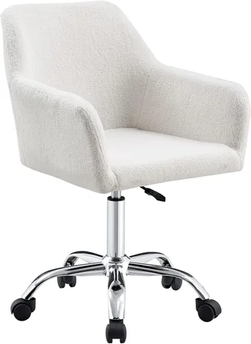 Miniatura 5 de Silla de oficina en casa, moderna silla de escritorio de piel sintética copetuda con respaldo medio, silla giratoria ajustable para oficina en casa