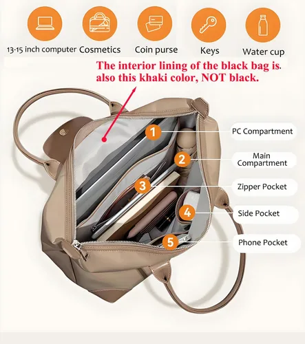Miniatura 4 de YXBQueen Bolsa para laptop para mujer, impermeable, ligera, bolsa de mano para computadora, bolso grande de hombro con cremallera, 13/15 pulgadas