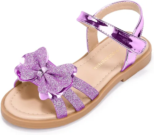 PANDANINJIA Sandalias para niñas, puntera abierta, bonitos zapatos planos de princesa para niñas, zapatos de vestir brillantes de verano para bebés,