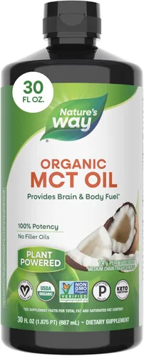 Nature's Way Aceite MCT orgánico, 30 onzas líquidas, combustible para el cerebro y el cuerpo de cocos*, ácido caprílico C8 y ácido cáprico C10,