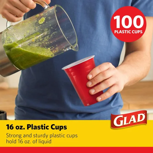 Miniatura 2 de Tazas de plástico desechables de Glad Everyday de plástico, 100 unidades, resistentes y resistentes, de plástico, color rojo para todas las ocasiones