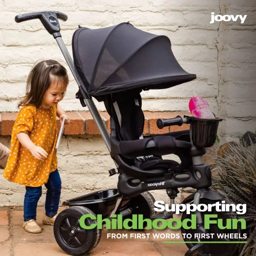 Miniatura 4 de Joovy Tricycoo 4.1 triciclo para niños con 4 etapas con neumático delantero extra ancho, manija para padres extraíble y ajustable, arnés