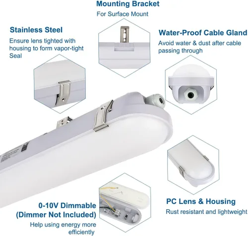 Miniatura 2 de DAKASON Luz LED hermética de vapor de 4 pies 60 W 6600 lm (120 W equivalente), luz LED impermeable para tienda al aire libre, 5000 K, IP65, 100-277