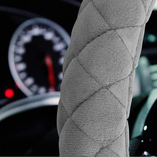 Miniatura 3 de HAOKAY - Funda para volante de invierno de felpa suave con tamaño universal de 15.0 in Gris