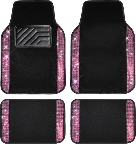 Miniatura 24 de CAR PASS - Alfombras de coche con diamantes brillantes, alfombrillas de suelo de diamantes de imitación con purpurina brillante con almohadilla