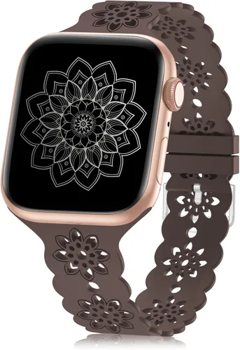 Floral Silicone Band Compatible with Apple Watch Bands 38mm 40mm 42mm 44mm 41mm 45mm 49mm Women Men, Design Wristbands Soft Breathable Watch Bands