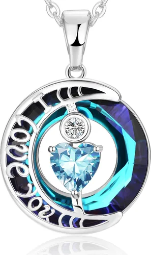 Miniatura 7 de Collares de cristal para mujer, regalos para aniversario de esposa, regalos de cumpleaños para mujeres, collar de zafiro azul con la frase "I Love