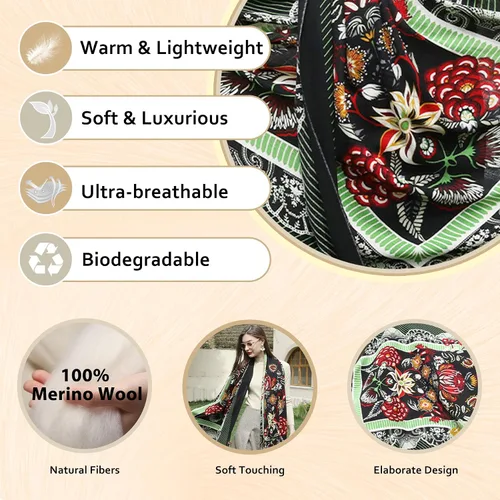 Miniatura 227 de DANA XU Manta de pashmina extragrande 100% de lana merina, bufanda de viaje, bufanda de cachemira para mujer, otoño e invierno, chal de gran