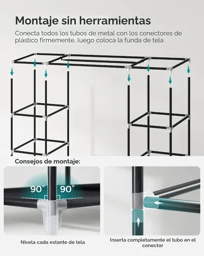 Miniatura 7 de Clóset portátil Songmics de 59 pulgadas, de tela no tejida, con estantes